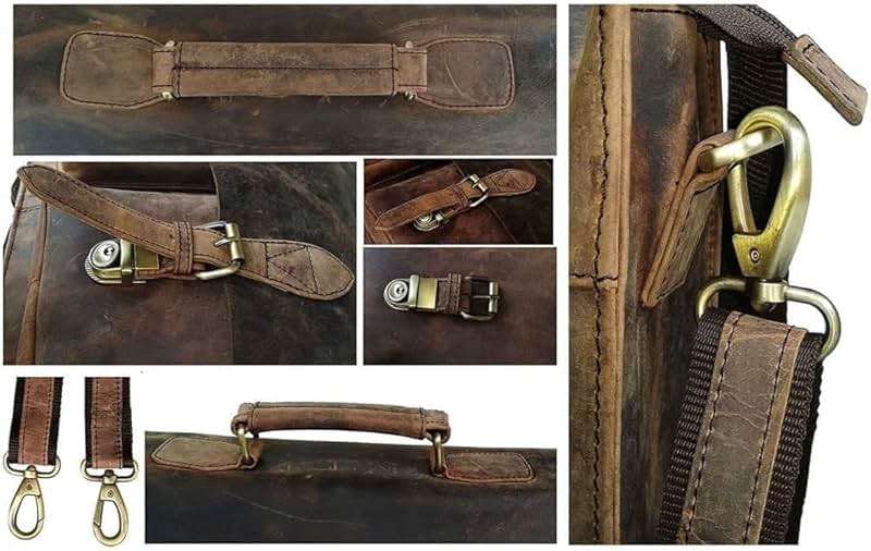 cuero Retro Brown Laptop Messenger Bag Office Briefcase Crossbody Travel Bag For Men And Women Bag Office Laptop Bag - Image 6