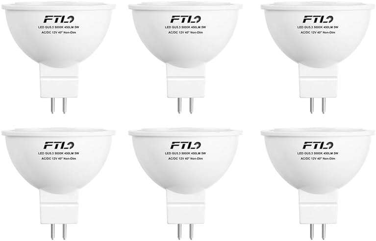 FTL MR16 LED Bulb 12V 50W Equivalent Halogen Replacement GU5.3 Pin Base 5W 5000K Daylight Non-Dimmable for Landscape and Track Lights,6-Pack - Image 1