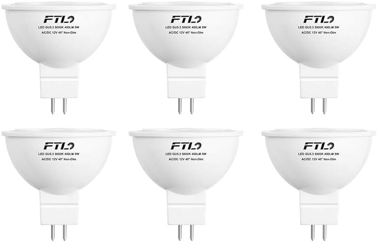 FTL MR16 LED Bulb 12V 50W Equivalent Halogen Replacement GU5.3 Pin Base 5W 5000K Daylight Non-Dimmable for Landscape and Track Lights,6-Pack - Product Image