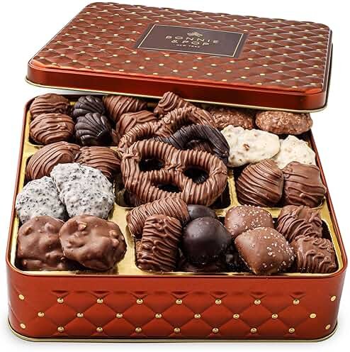 Chocolate Gift Basket, Candy Food Gifts Arrangement Platter, Gourmet Snack Box, Holiday Present Idea, Corporate, Employee Appreciation, Him & Her, Men Women Sympathy Family Parties & Get Well- Bonnie & Pop - Product Image
