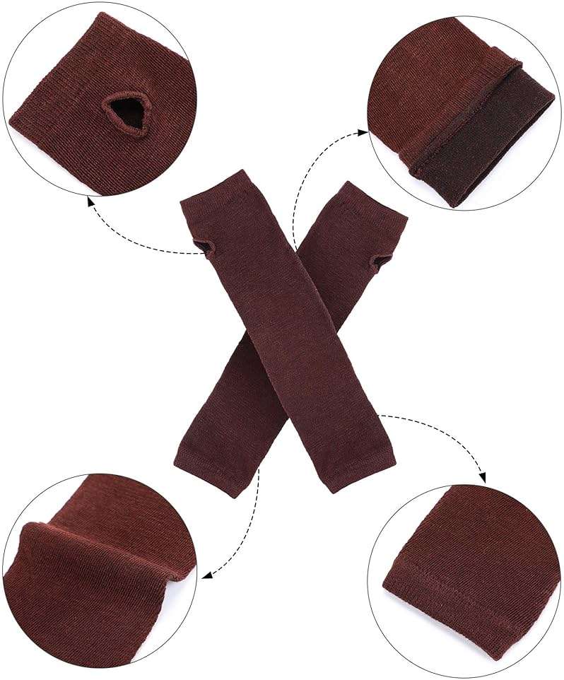 Bememo 4 Pairs Punk Gothic Long Fingerless Gloves Knitted Arm Warmer Elbow Length Thumb Hole Gloves Emo Costume Accessories - Image 3