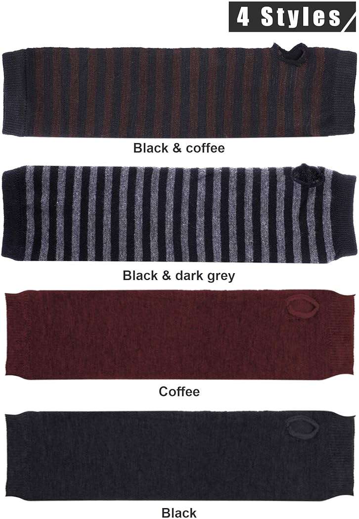 Bememo 4 Pairs Punk Gothic Long Fingerless Gloves Knitted Arm Warmer Elbow Length Thumb Hole Gloves Emo Costume Accessories - Image 6