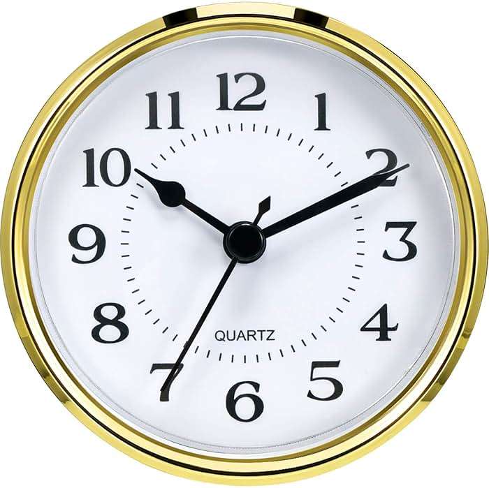 Hicarer 3-1/2 Inch (90 mm) Quartz Clock Fit-Up/Insert with Arabic Numeral, Quartz Movement (Gold Rim) - Image 1