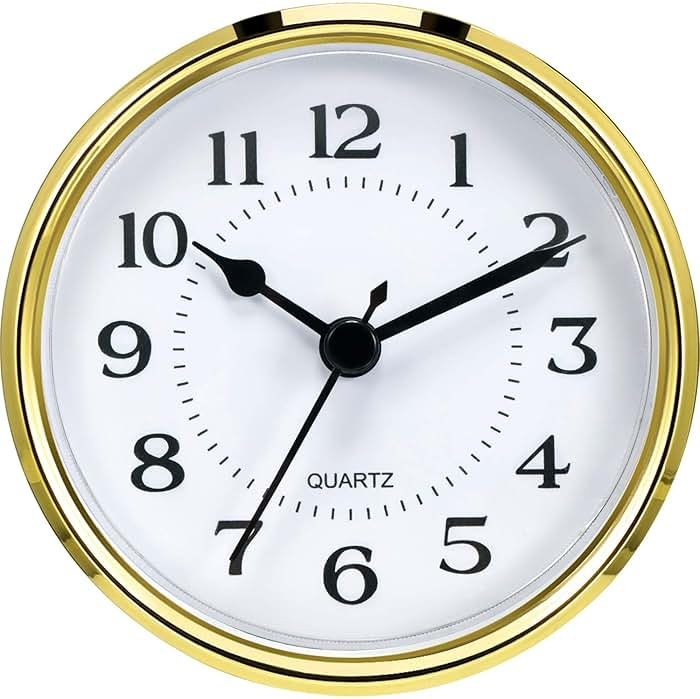 Hicarer 3-1/2 Inch (90 mm) Quartz Clock Fit-Up/Insert with Arabic Numeral, Quartz Movement (Gold Rim) - Product Image