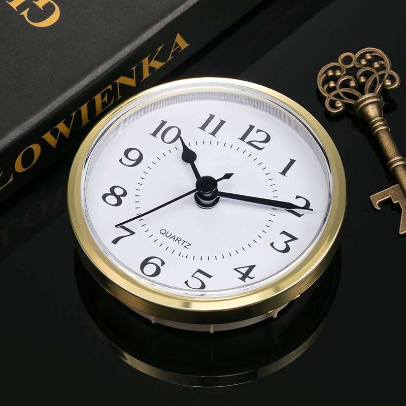 Hicarer 3-1/2 Inch (90 mm) Quartz Clock Fit-Up/Insert with Arabic Numeral, Quartz Movement (Gold Rim) - Image 5