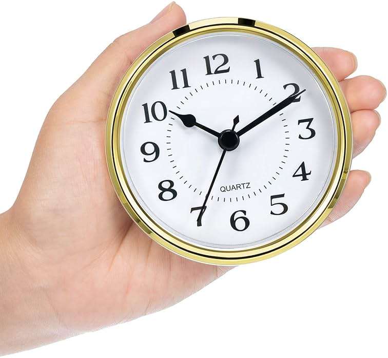 Hicarer 3-1/2 Inch (90 mm) Quartz Clock Fit-Up/Insert with Arabic Numeral, Quartz Movement (Gold Rim) - Image 7