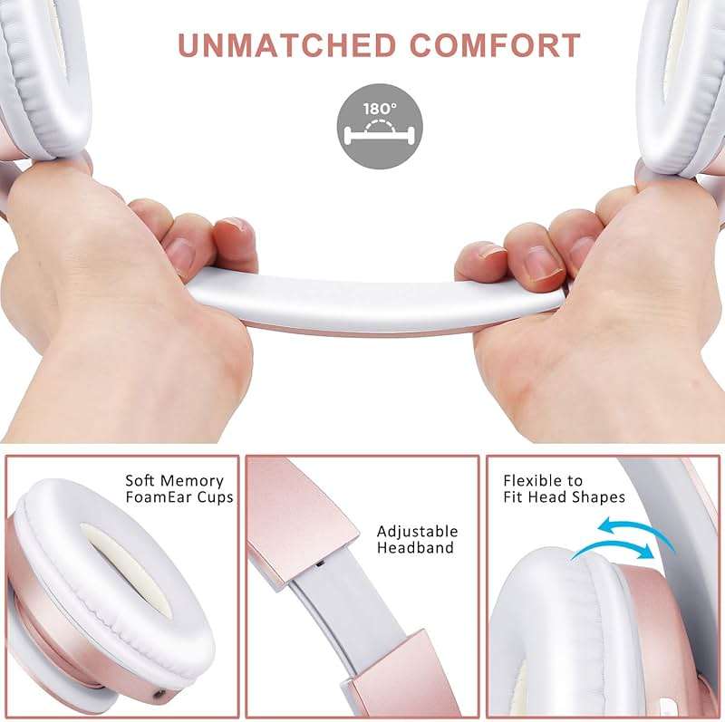 ZIHNIC Bluetooth Headphones Over-Ear, Foldable Wireless and Wired Stereo Headset Micro SD/TF, FM for Cell Phone,PC,Soft Earmuffs &Light Weight for Prolonged Wearing(Rose Gold) - Image 4