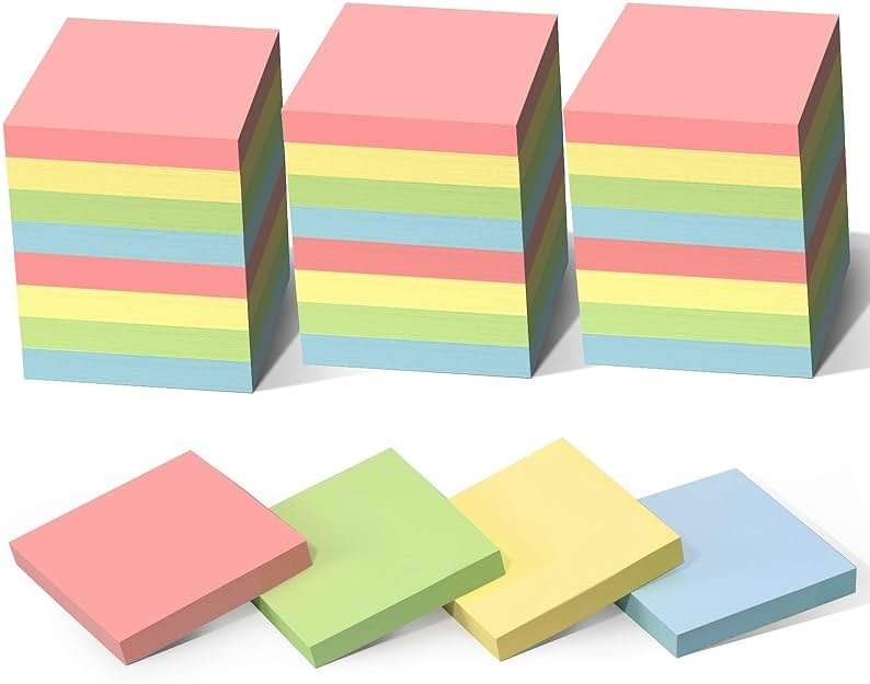 HappyHapi Sticky Notes 3x3 Inches Bulk 28 Pack 2800 Sheets Colored Self-Stick Pads, 100 Sheets/Pad, 4 Bright Colors (Yellow, Green, Pink, Blue) for Office Supplies, School, Home - Product Image
