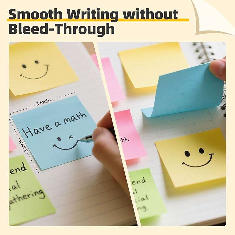 HappyHapi Sticky Notes 3x3 Inches Bulk 28 Pack 2800 Sheets Colored Self-Stick Pads, 100 Sheets/Pad, 4 Bright Colors (Yellow, Green, Pink, Blue) for Office Supplies, School, Home - Image 4