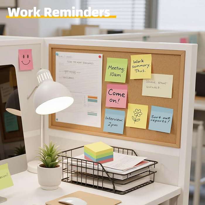 HappyHapi Sticky Notes 3x3 Inches Bulk 28 Pack 2800 Sheets Colored Self-Stick Pads, 100 Sheets/Pad, 4 Bright Colors (Yellow, Green, Pink, Blue) for Office Supplies, School, Home - Image 5