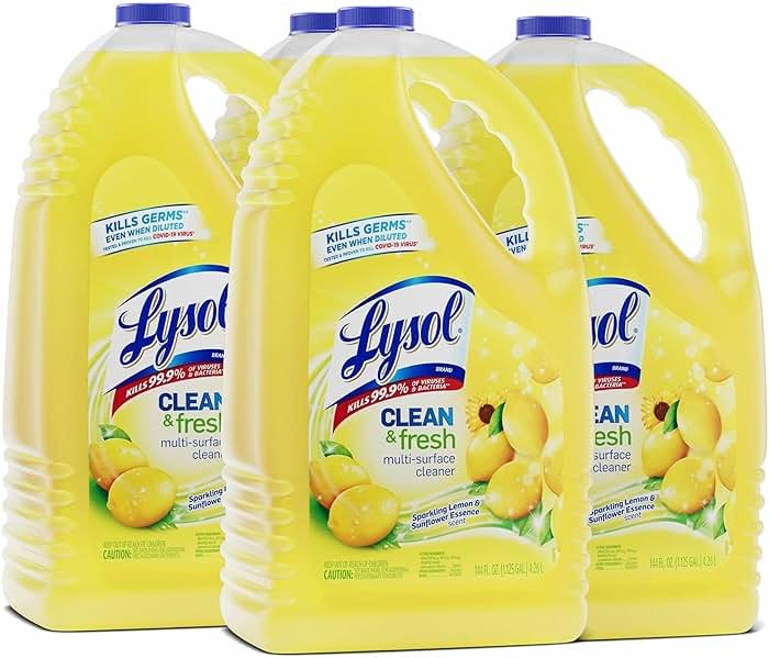 Lysol Multi-Surface Cleaner, Sanitizing and Disinfecting Pour, to Clean and Deodorize, Sparkling Lemon and Sunflower Essence, 144 Fl Oz (Pack of 4) - Product Image