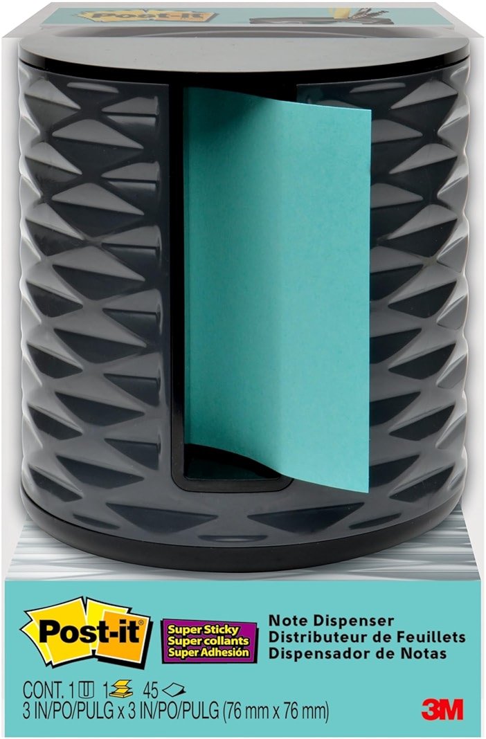 Post-it Note Dispenser, Vertical Design, Pop-Up Notes, Black with Grey Geometric Pattern, 1 Aqua Splash 3 in x 3 in Super Sticky Note Pad - Product Image
