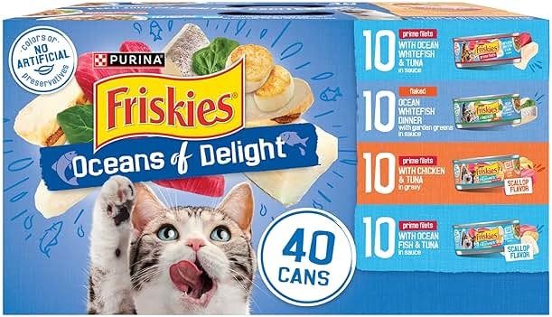 Purina Friskies Wet Cat Food Variety Pack, Oceans of Delight Flaked and Prime Filets - (Pack of 40) 5.5 oz. Cans - Product Image