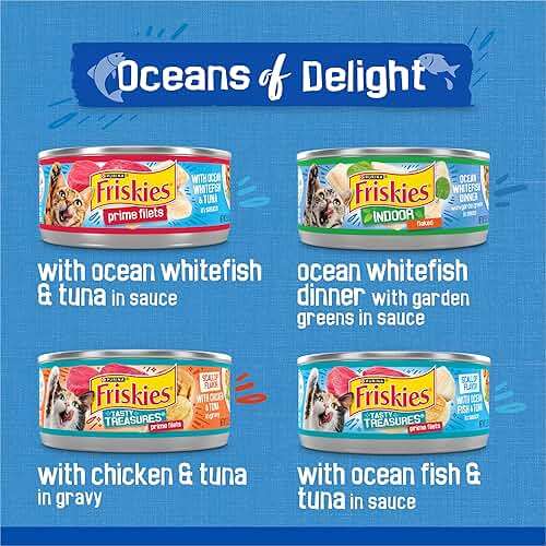 Purina Friskies Wet Cat Food Variety Pack, Oceans of Delight Flaked and Prime Filets - (Pack of 40) 5.5 oz. Cans - Image 3