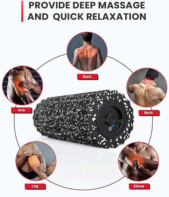 FITINDEX Vibrating Foam Roller for Muscle Deep Tissue, Back Pain Relief, Leg Foot Neck Massager, Exercise, Pilates, Muscle Recovery, Physical Therapy, 4-Speed, Rechargeable, Black - Image 3