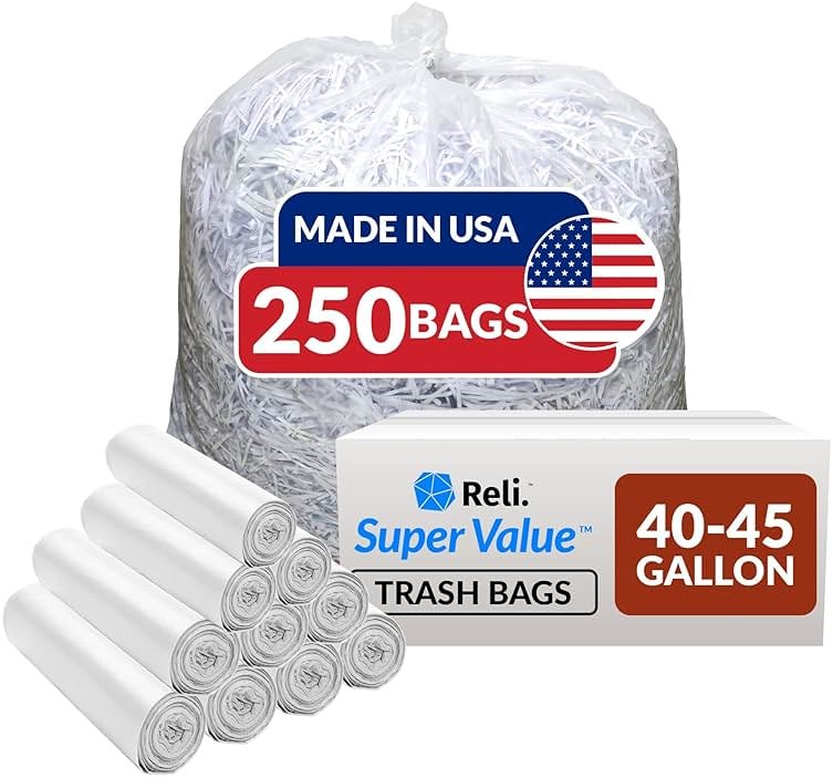 Reli. 40 to 45 Gallon Trash Bags Heavy Duty | 250 Trash Bags with Ties | Super Sizeable, Clear, Serious Garbage Cleanup - Product Image