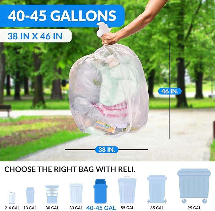 Reli. 40 to 45 Gallon Trash Bags Heavy Duty | 250 Trash Bags with Ties | Super Sizeable, Clear, Serious Garbage Cleanup - Image 2
