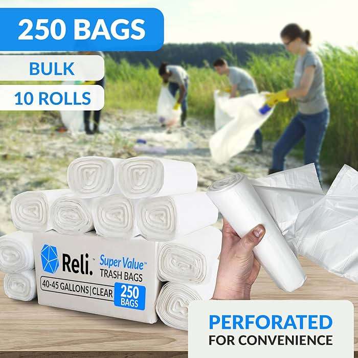 Reli. 40 to 45 Gallon Trash Bags Heavy Duty | 250 Trash Bags with Ties | Super Sizeable, Clear, Serious Garbage Cleanup - Image 3