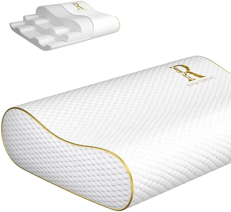 Royal Therapy Memory Foam Pillow, Queen Neck Pain Relief, Contour Cervical Pillow, for Neck and Shoulder Pain, Side, Back and Stomach Sleeper, 24x14x5 inches - Product Image