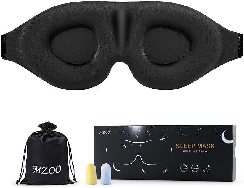 MZOO Luxury Sleep Eye Mask for Side Sleeper Men Women, Zero Eye Pressure 3D Sleeping Mask, Light Blocking Patented Design Night Blindfold, Soft Eye Shade Cover for Travel, Black - Image 1