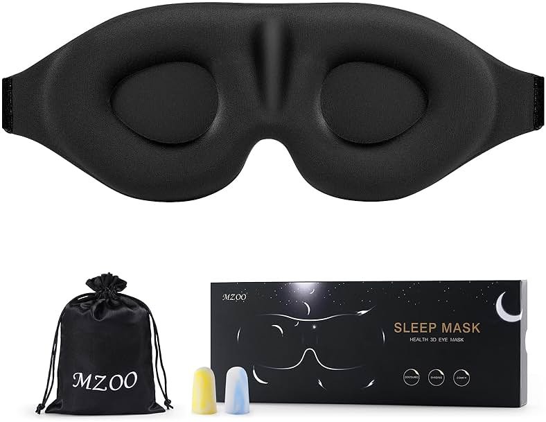 MZOO Luxury Sleep Eye Mask for Side Sleeper Men Women, Zero Eye Pressure 3D Sleeping Mask, Light Blocking Patented Design Night Blindfold, Soft Eye Shade Cover for Travel, Black - Product Image