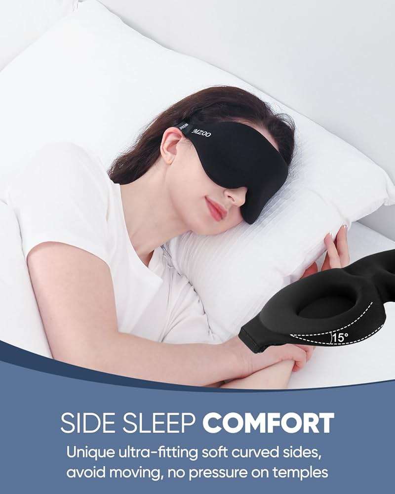 MZOO Luxury Sleep Eye Mask for Side Sleeper Men Women, Zero Eye Pressure 3D Sleeping Mask, Light Blocking Patented Design Night Blindfold, Soft Eye Shade Cover for Travel, Black - Image 3