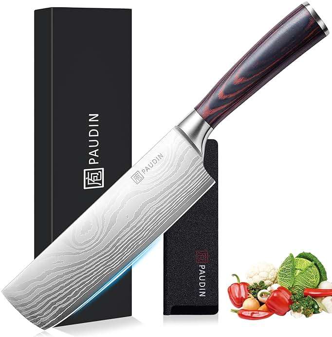 PAUDIN Nakiri Knife - 7" Razor Sharp Meat Cleaver and Vegetable Kitchen Knife, High Carbon Stainless Steel, Multipurpose Asian Chef Knife for Home and Kitchen with Ergonomic Handle - Image 1