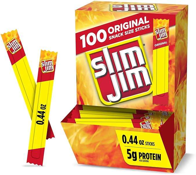 Slim Jim Smoked Meat Sticks, Original Flavor, 2g Protein Per Stick, Snack Size, Father's Day Bulk Snack Gifts, 0.44 oz. (100 Count) - Image 1