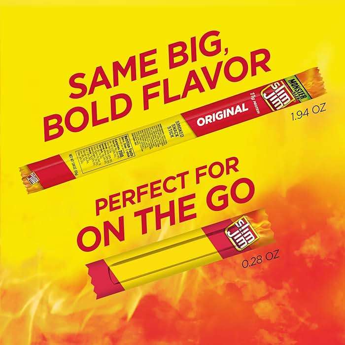 Slim Jim Smoked Meat Sticks, Original Flavor, 2g Protein Per Stick, Snack Size, Father's Day Bulk Snack Gifts, 0.44 oz. (100 Count) - Image 4