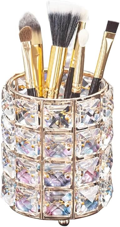 LUGUNU Makeup Brush Holder Organizer Crystal Vanity Decor Bling Personalized Comb Brushes Pen Storage Box Container (Gold 1 Pack) - Product Image