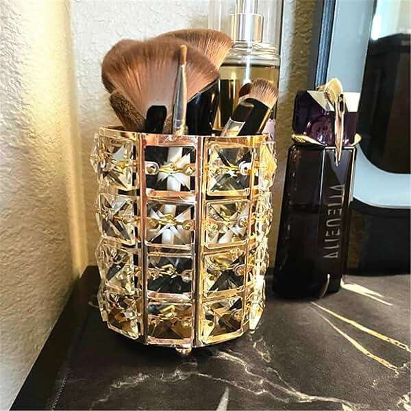 LUGUNU Makeup Brush Holder Organizer Crystal Vanity Decor Bling Personalized Comb Brushes Pen Storage Box Container (Gold 1 Pack) - Image 5