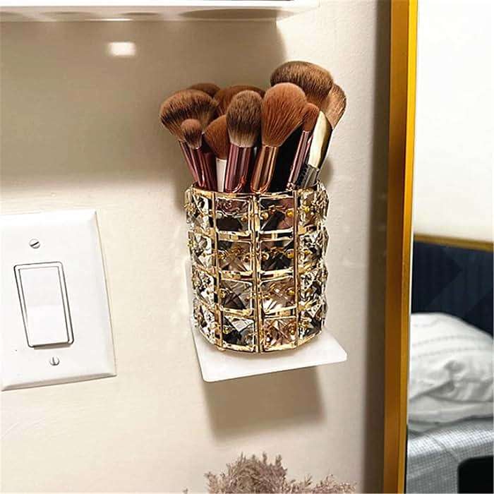 LUGUNU Makeup Brush Holder Organizer Crystal Vanity Decor Bling Personalized Comb Brushes Pen Storage Box Container (Gold 1 Pack) - Image 6