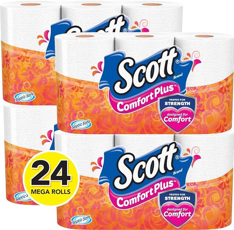 Scott ComfortPlus Toilet Paper, 4 Packs of 6 Mega Rolls (24 Rolls Total) Bath Tissue, White - Product Image