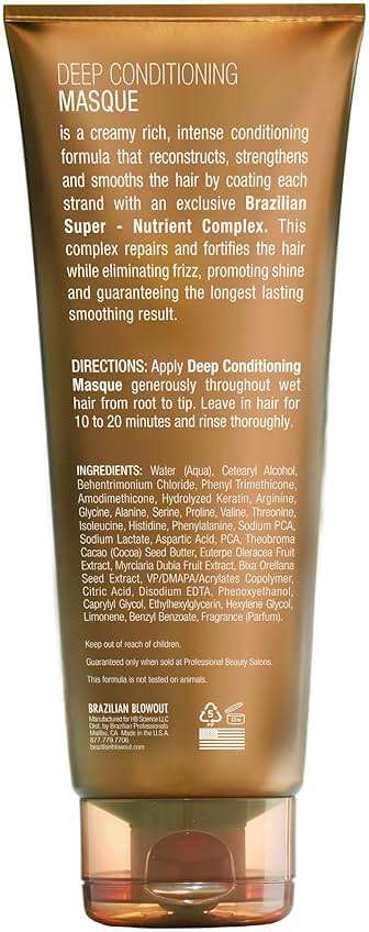 Brazilian Blowout Deep Conditioning Masque 8 oz Intense Smoothing Treatment, Hydrates, Repairs and Tames Frizz - Image 2