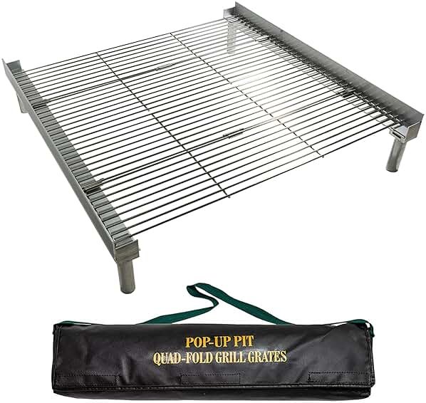 Fireside Outdoor Pop-Up Fire Pit Grill Grates - Folding Campfire Grill Grate Over Fire Pit Grate, Portable BBQ Grills, Camping Cooking, Camping Essentials, Outdoor Cooking - Quad-Fold Grates - Product Image