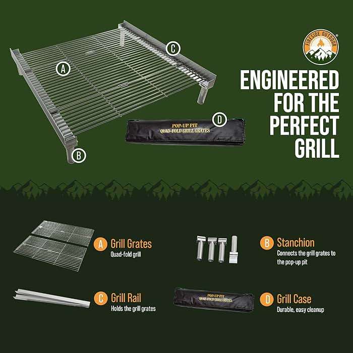Fireside Outdoor Pop-Up Fire Pit Grill Grates - Folding Campfire Grill Grate Over Fire Pit Grate, Portable BBQ Grills, Camping Cooking, Camping Essentials, Outdoor Cooking - Quad-Fold Grates - Image 3