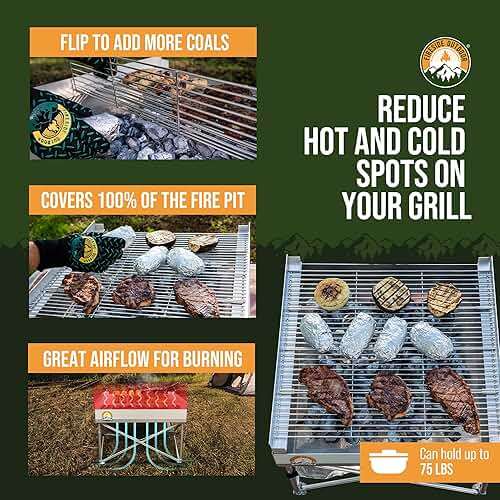 Fireside Outdoor Pop-Up Fire Pit Grill Grates - Folding Campfire Grill Grate Over Fire Pit Grate, Portable BBQ Grills, Camping Cooking, Camping Essentials, Outdoor Cooking - Quad-Fold Grates - Image 5
