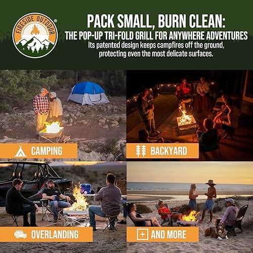 Fireside Outdoor Pop-Up Fire Pit Grill Grates - Folding Campfire Grill Grate Over Fire Pit Grate, Portable BBQ Grills, Camping Cooking, Camping Essentials, Outdoor Cooking - Quad-Fold Grates - Image 6