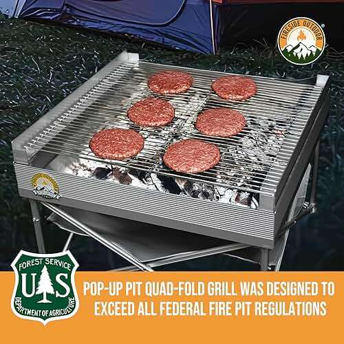 Fireside Outdoor Pop-Up Fire Pit Grill Grates - Folding Campfire Grill Grate Over Fire Pit Grate, Portable BBQ Grills, Camping Cooking, Camping Essentials, Outdoor Cooking - Quad-Fold Grates - Image 8