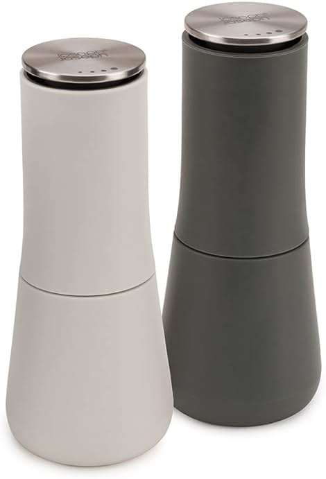 Joseph Joseph Milltop Non-Spill Salt and Pepper Mill 2-piece Set, Refillable with Ceramic Grinder, Adjustable Grinding Size, White/Dark Grey - Image 3