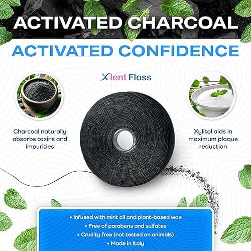 Xlent Expanding Dental Floss – 50m Activated Charcoal Expanding Floss with Xylitol – Mint – PFAS & PTFE Free – Natural Plant Wax – 2 Pack - Image 4
