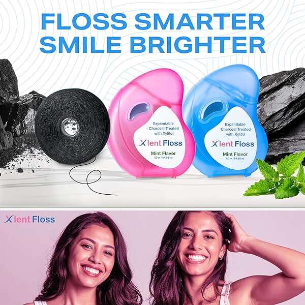 Xlent Expanding Dental Floss – 50m Activated Charcoal Expanding Floss with Xylitol – Mint – PFAS & PTFE Free – Natural Plant Wax – 2 Pack - Image 7