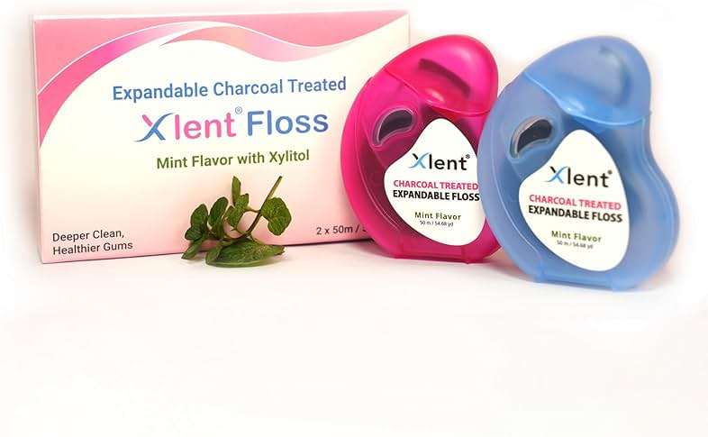 Xlent Expanding Dental Floss – 50m Activated Charcoal Expanding Floss with Xylitol – Mint – PFAS & PTFE Free – Natural Plant Wax – 2 Pack - Image 8