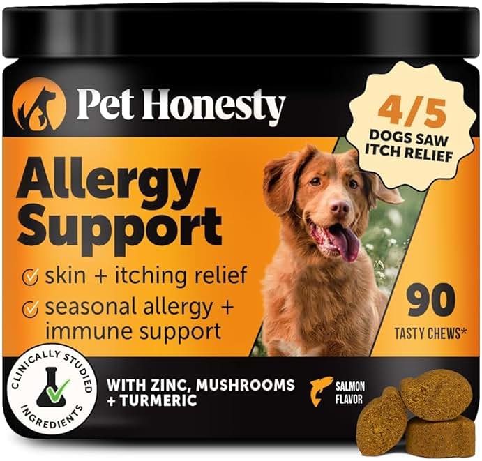 Dog Allergy Relief Immunity Chews - Paw Licking, Itching & Seasonal Allergies - with Colostrum, Probiotics, Turmeric & Salmon Oil - Vet Recommended Anti-Itch Supplement for Dogs (Salmon, 90 Ct) - Product Image