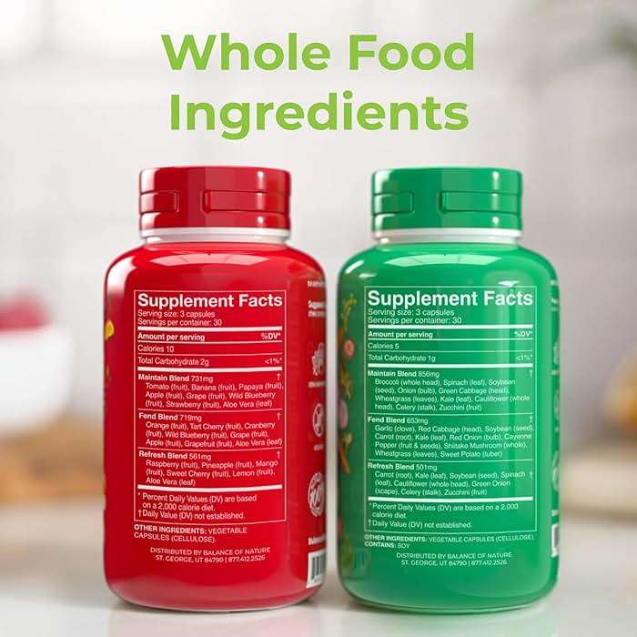 Balance of Nature Fruits & Veggies Supplements - Whole Fruit and Vegetable Ingredients for Women, Men, and Kids - 90 Fruits Capsules, 90 Veggies Capsules - 1 Set - Image 2