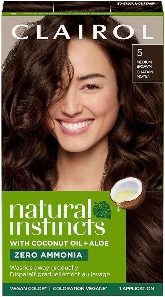 Clairol Natural Instincts Demi-Permanent Hair Dye, 5 Medium Brown | Ammonia‑Free, Vegan Hair Color with Coconut Oil & Aloe Vera | Pack of 1 - Image 1