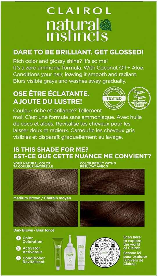 Clairol Natural Instincts Demi-Permanent Hair Dye, 5 Medium Brown | Ammonia‑Free, Vegan Hair Color with Coconut Oil & Aloe Vera | Pack of 1 - Image 2