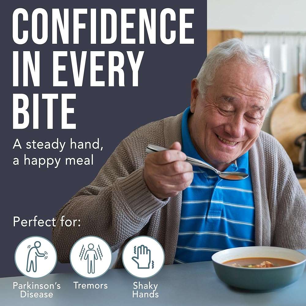 BUNMO Adaptive Utensils for Elderly | Weighted Utensils for Hand Tremors, Parkinsons, Arthritis | Handicap Silverware Built Up Utensils for Adults | Assistive Eating Utensils | Adaptive Silverware Set - Image 2