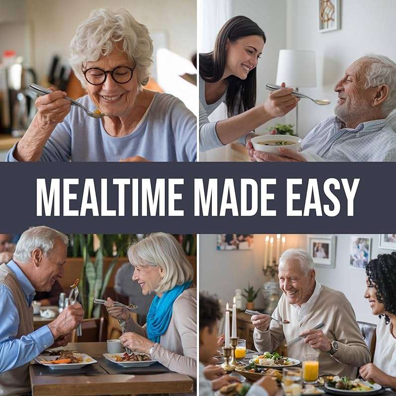 BUNMO Adaptive Utensils for Elderly | Weighted Utensils for Hand Tremors, Parkinsons, Arthritis | Handicap Silverware Built Up Utensils for Adults | Assistive Eating Utensils | Adaptive Silverware Set - Image 3