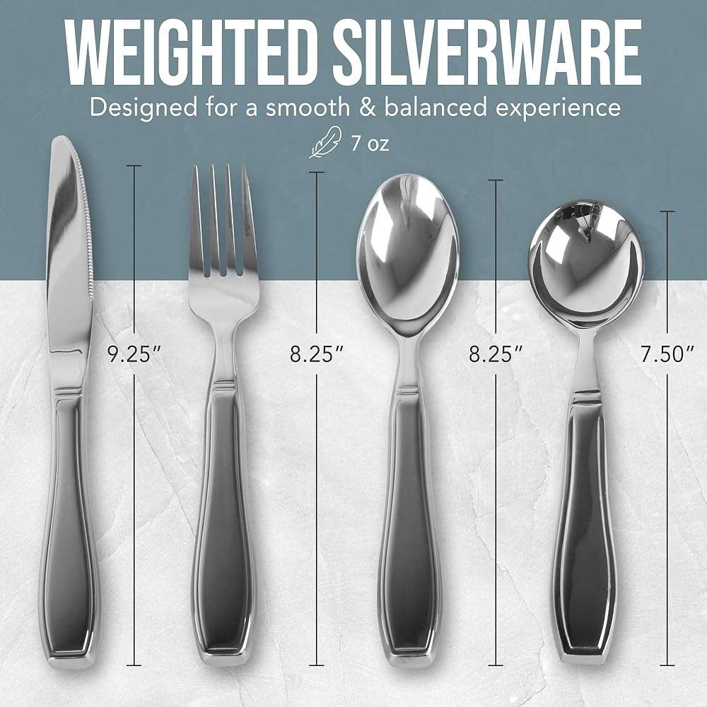 BUNMO Adaptive Utensils for Elderly | Weighted Utensils for Hand Tremors, Parkinsons, Arthritis | Handicap Silverware Built Up Utensils for Adults | Assistive Eating Utensils | Adaptive Silverware Set - Image 5